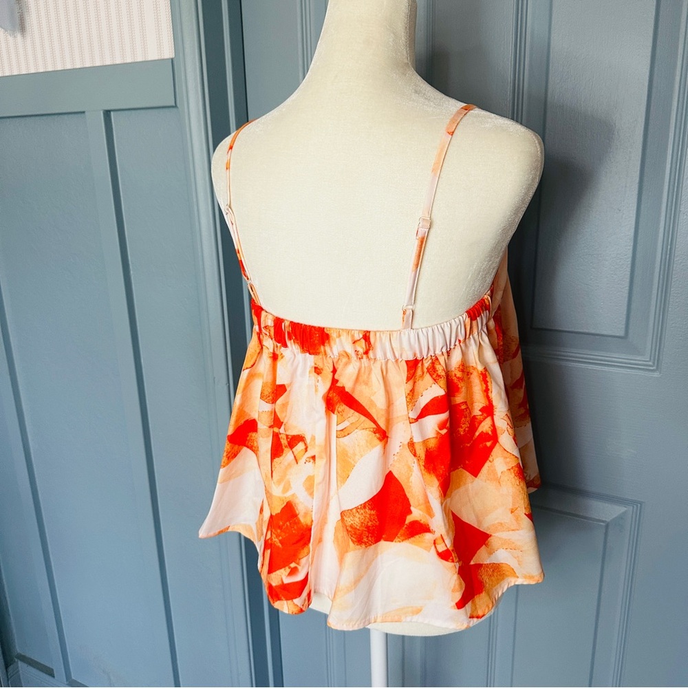 NEW Sunday Up Women's Spaghetti Strap Orange and White Floral Top - Picture 4 of 7